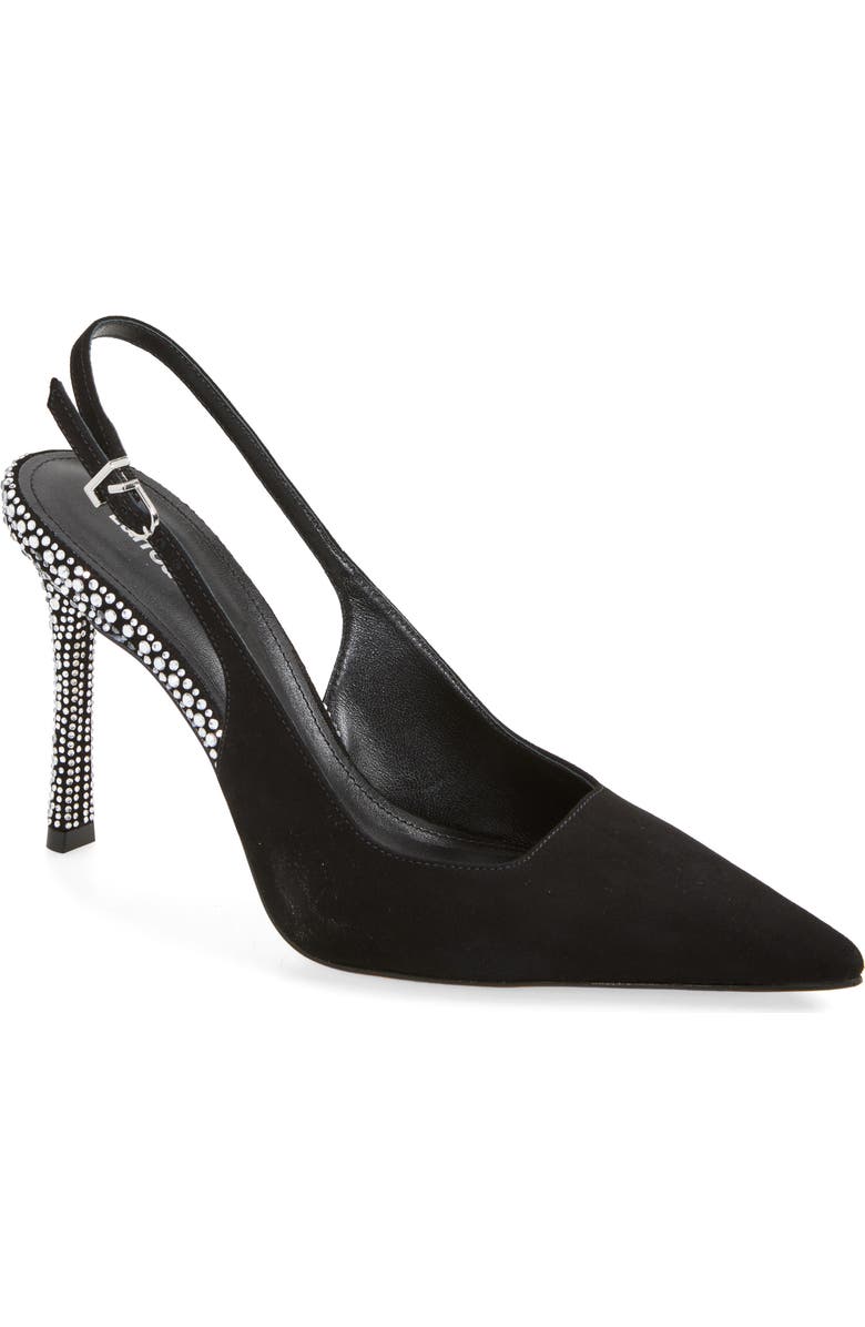 Larroudé Kaitlan Crystal Slingback Pointed Toe Pump, Main, color, Black