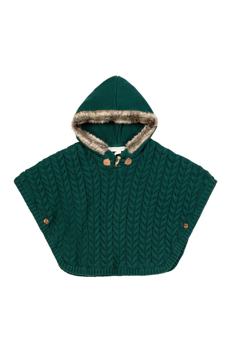 Hope & Henry Baby Girls' Sweater Cape with Faux Fur Hood, Infant, Main, color,