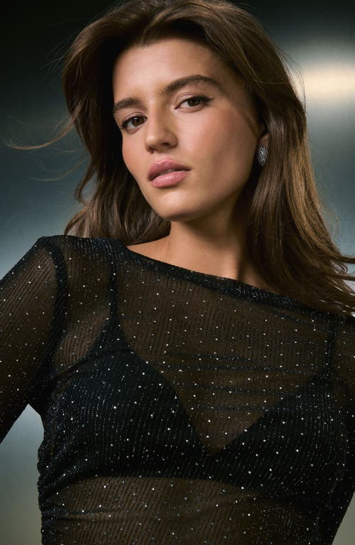 Next Ruched Mesh Sparkle Top In Black
