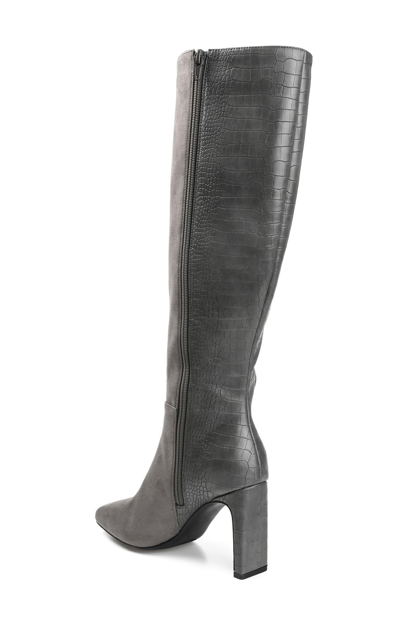 Journee Collection Elisabeth Croc Embossed Tall Boot, Alternate, color, Grey