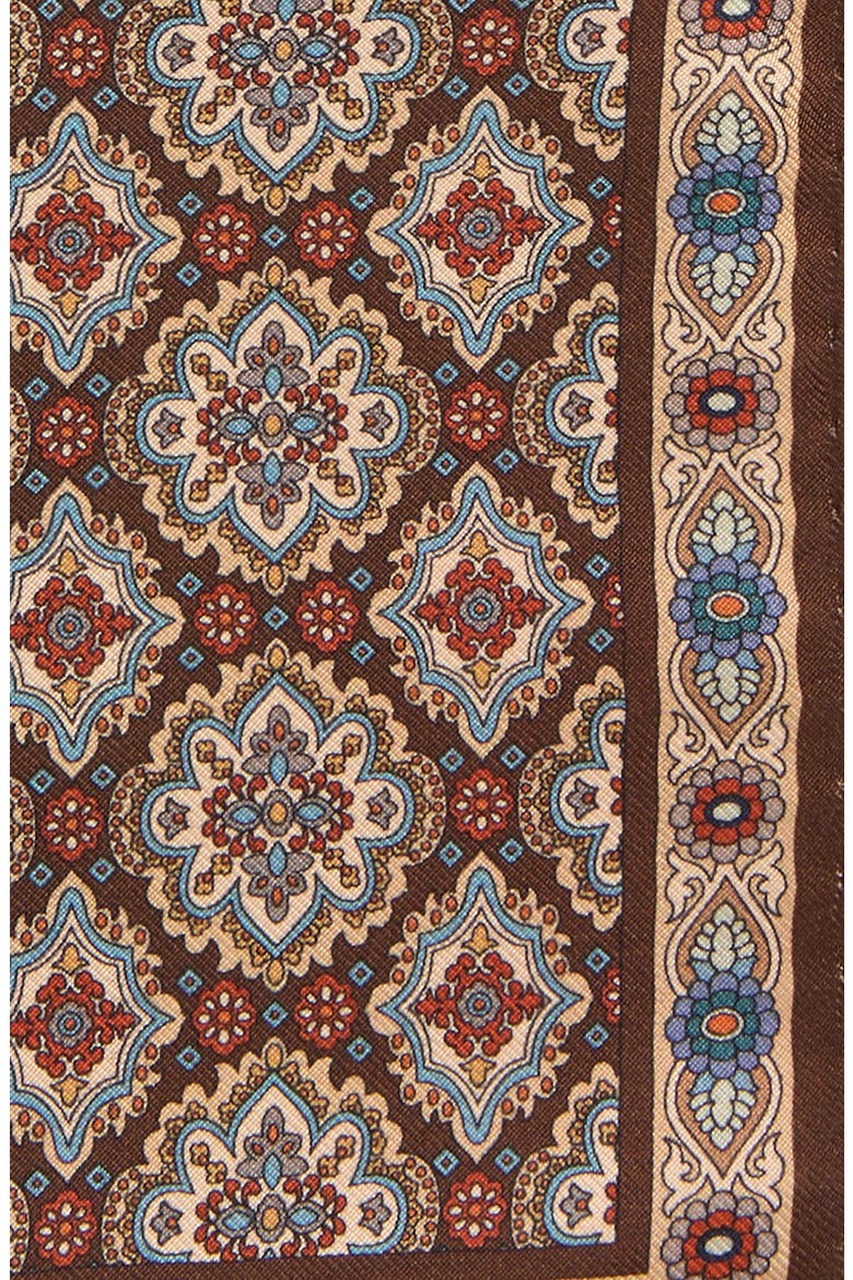 Medallion Silk Twill Pocket Square, Main, color, MEDIUM BROWN