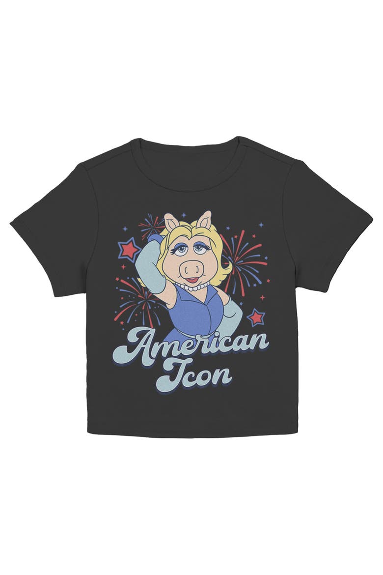 Junior's Miss American Icon Short Sleeve Baby T-Shirt, Main, color, Black