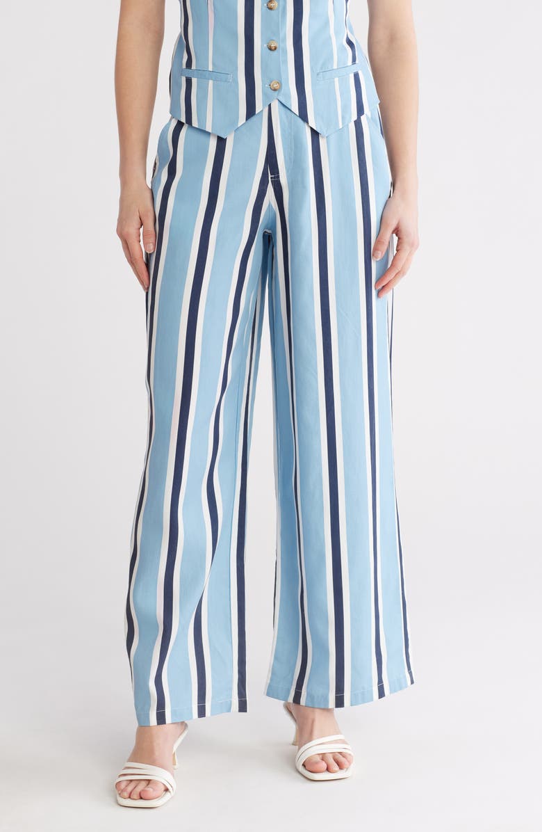 BY DESIGN April High Waist Wide Leg Pants, Main, color, Chambray Stripe