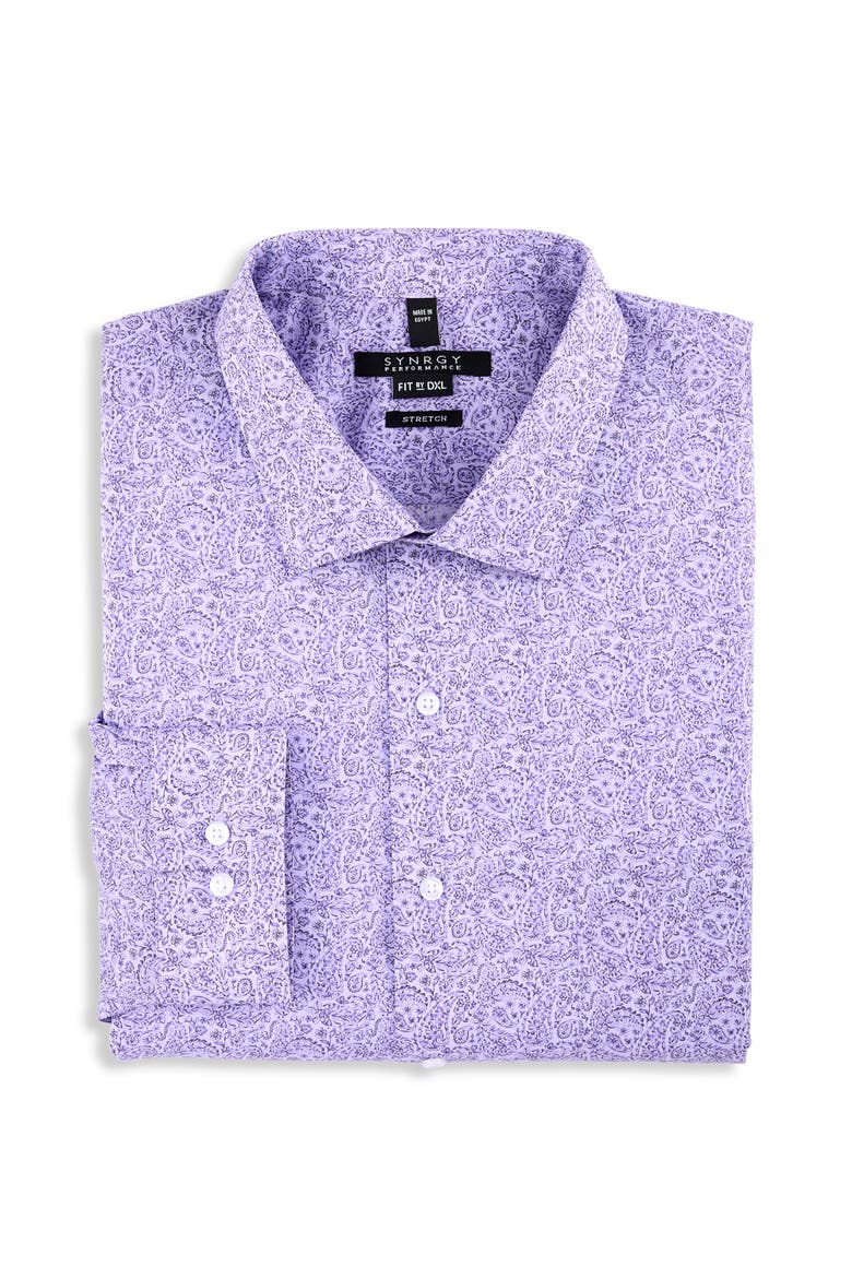 Big & Tall Modern Paisley Performance Dress Shirt, Main, color, PURPLE