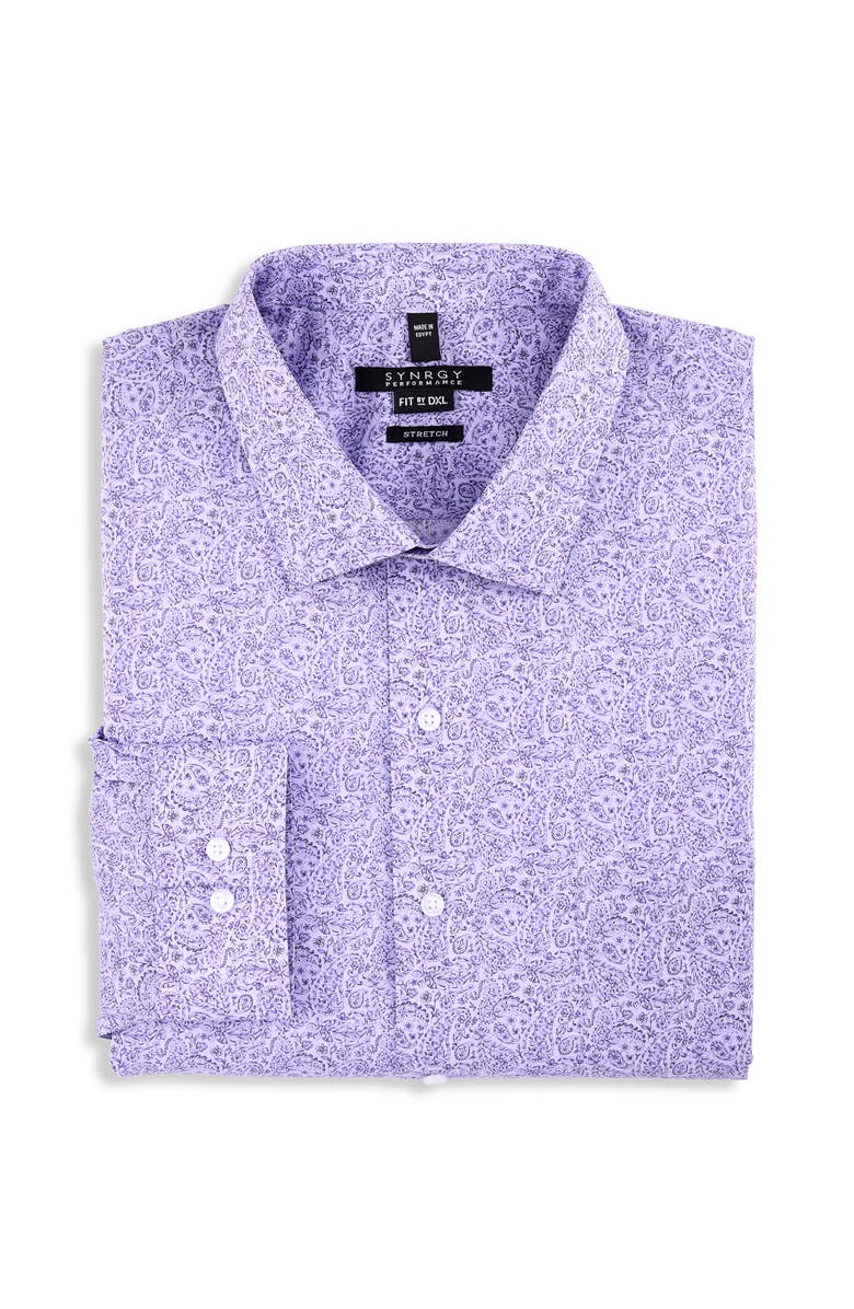 Synrgy by DXL Big & Tall Modern Paisley Performance Dress Shirt, Main, color, Purple