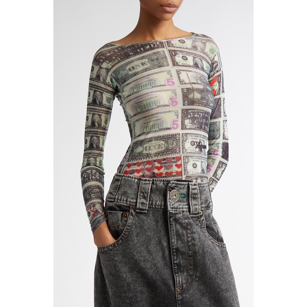 Vaquera Dollars Second Skin Mesh Top in Dollars Print