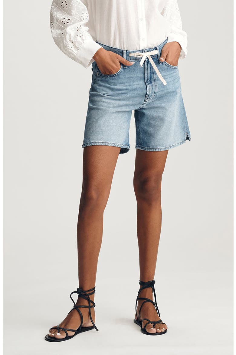 Nella Drawstring Denim Shorts, Main, color, LIGHT BLUE WELL BLUE