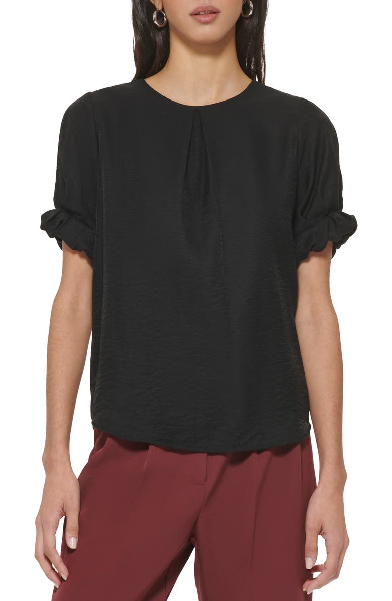 DKNY Ruffle Cuff Hammered Satin Blouse, Main, color, 
