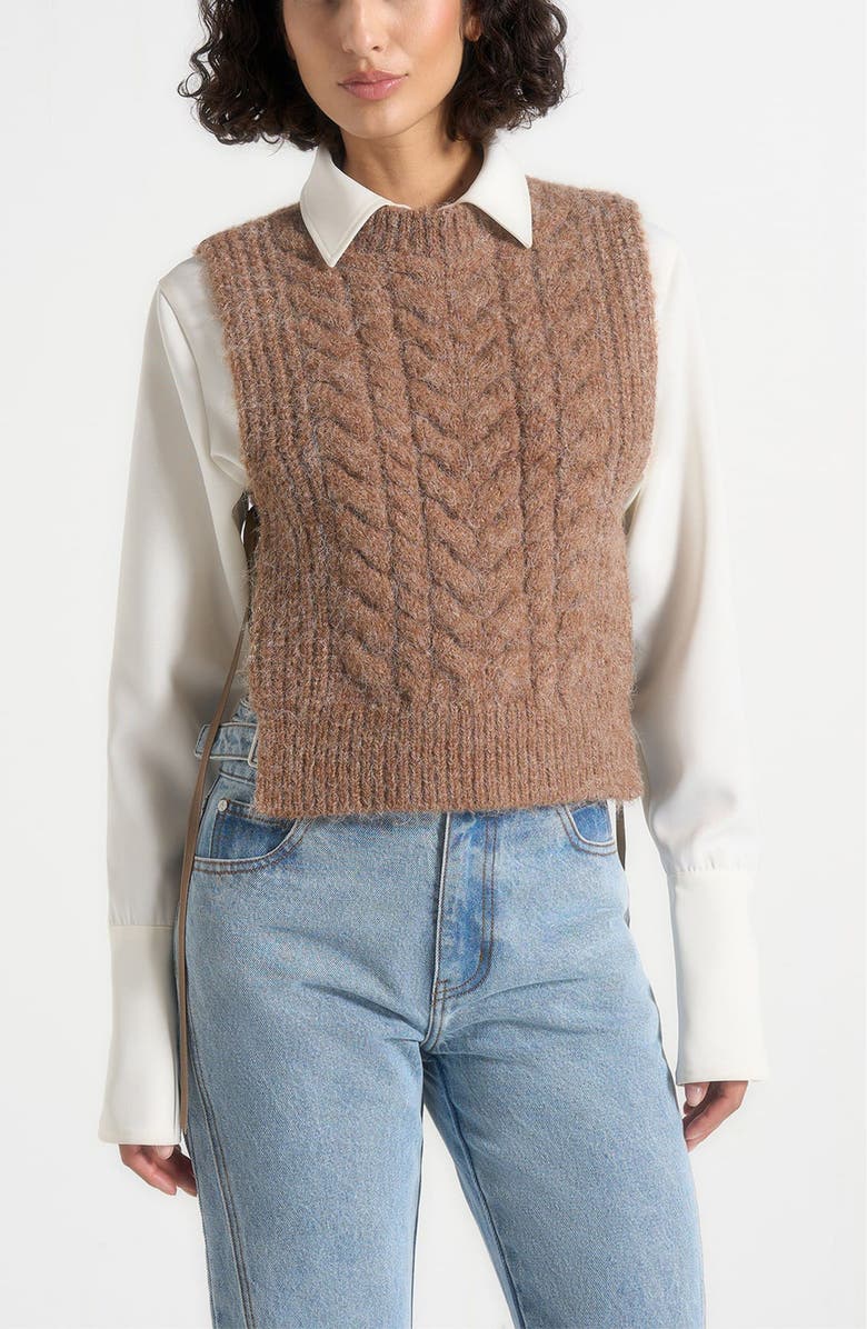Manière De Voir Danya Wool Cable Knit Vest With Ties, Alternate, color, Taupe