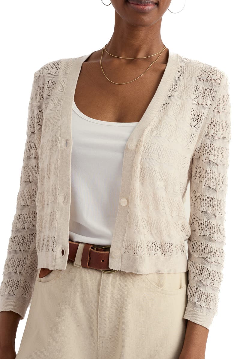 Seasalt Cornwall Sweet Day Pointelle Organic Cotton Cardigan, Main, color, Knit Melange Chalk