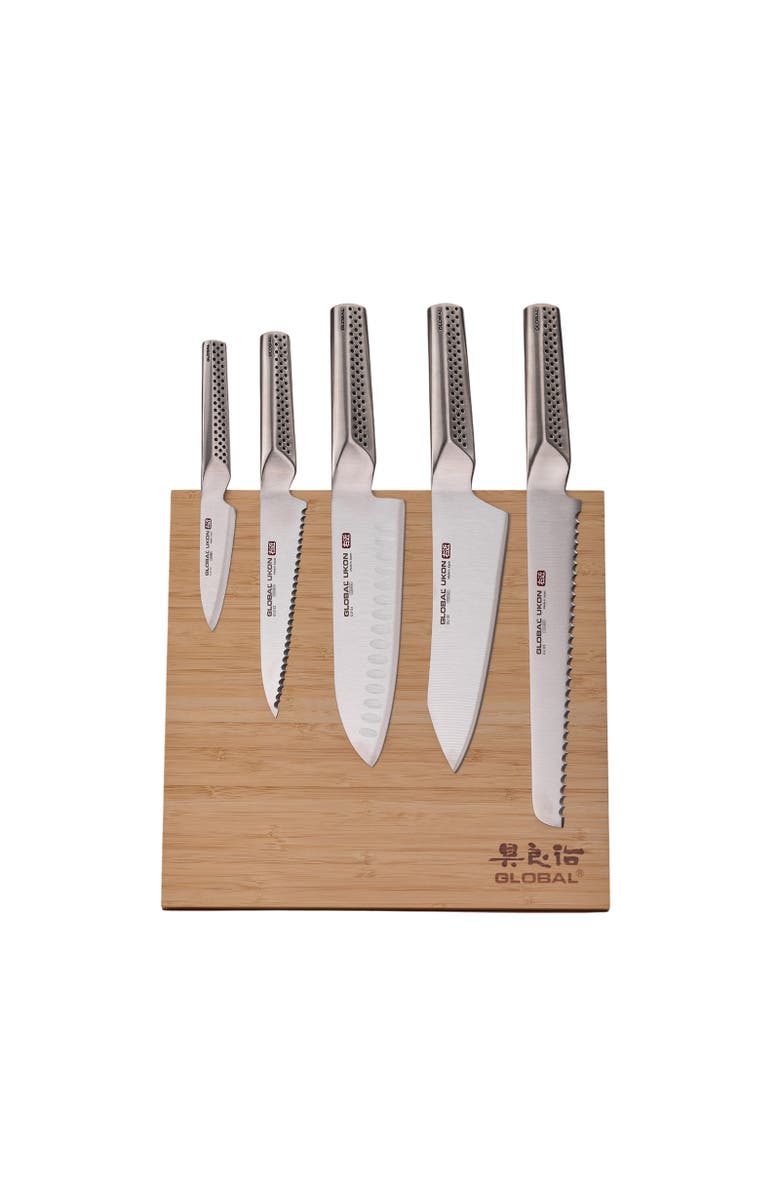 GLOBAL Bitoku Ukon Essentials 6 Piece Knife Set with Magnetic Block, Alternate, color, Bamboo