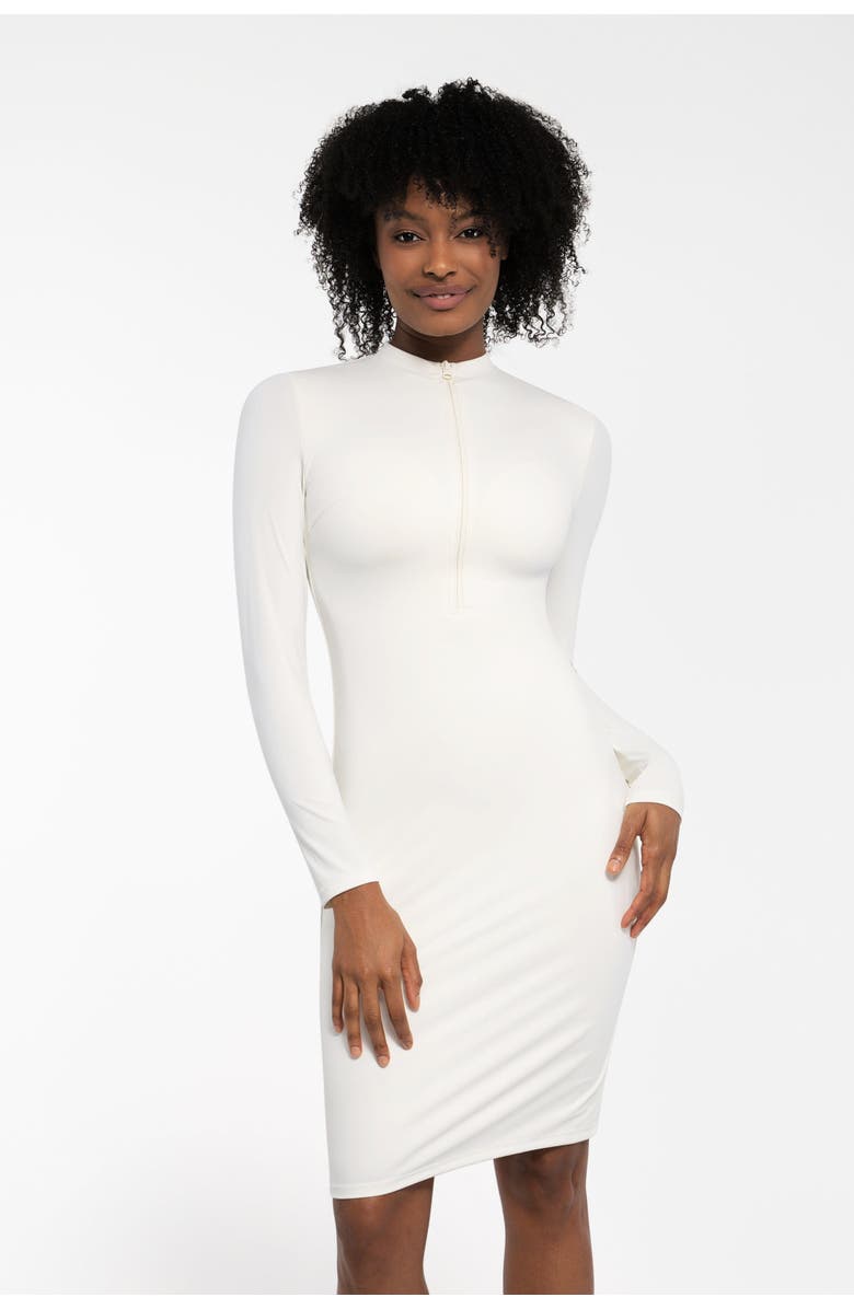 Popilush Redtag Thermal Shapewear Long Sleeve Mock Neck Midi Dress, Alternate, color, Creamy White