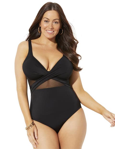 Cut Out Mesh Underwire One Piece Swimsuit