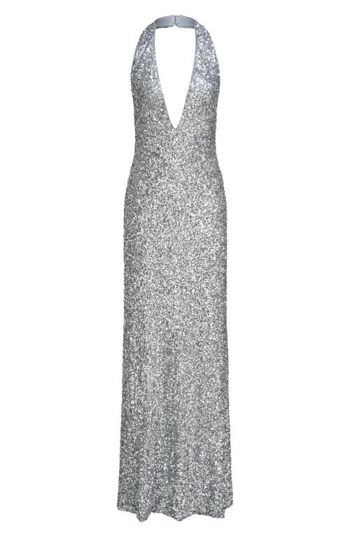 HALSTON HALSTON ENA HALTER SEQUIN GOWN 