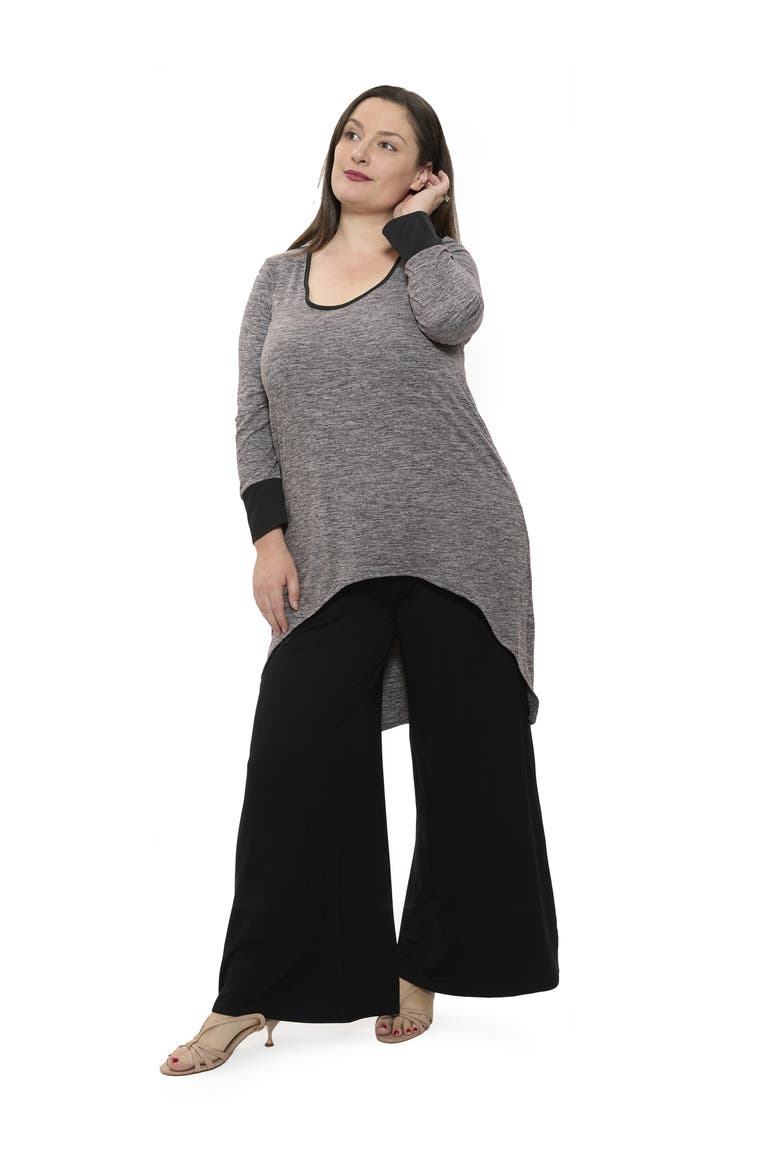 Plus Size Two Tone Scoop Neck Long Sleeve High Low Top and Pant Set, Alternate, color, Black