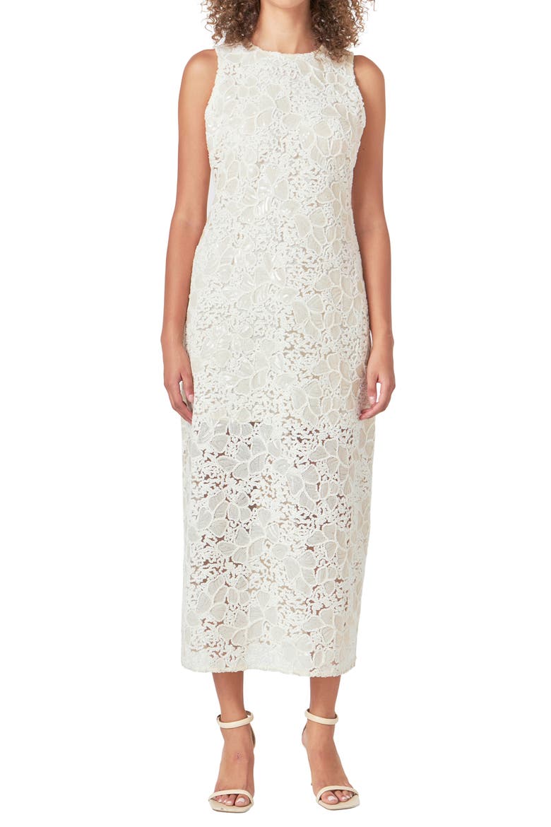 Sequin Floral Sleeveless Dress, Alternate, color, IVORY