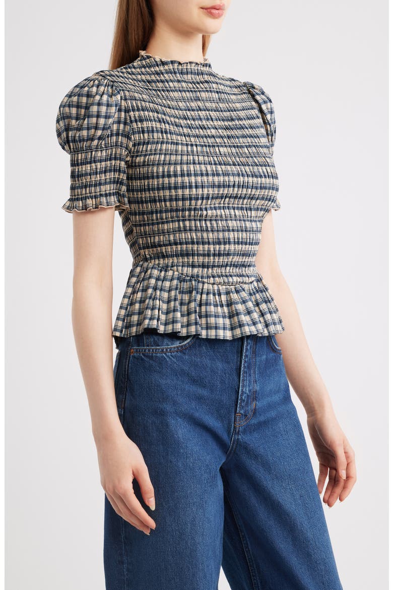 Aggie Smocked Ruffle Hem Top, Alternate, color, BEACON CHECK