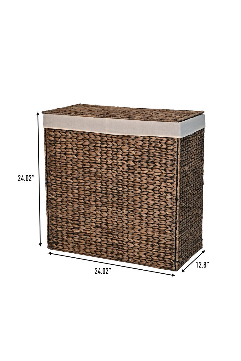 Sawyer Classic Farmhouse Hand-Woven Hyacinth 2-Section Collapsible Laundry Hamper with Washable Liner, Handles, and Lid, Alternate, color, Brown