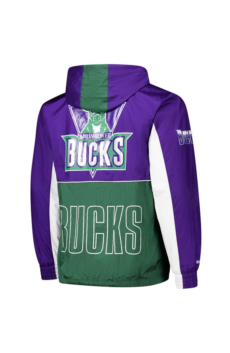 Mitchell & Ness Men's Mitchell & Ness Green/Purple Milwaukee Bucks Hardwood Classics Big Shot Premium Full-Zip Windbreaker Jacket, Alternate, color, Green