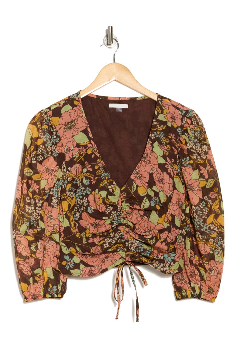 Floral Ruched Three-Quarter Sleeve Top, Alternate, color, BOUTONNIERE BOUQUET