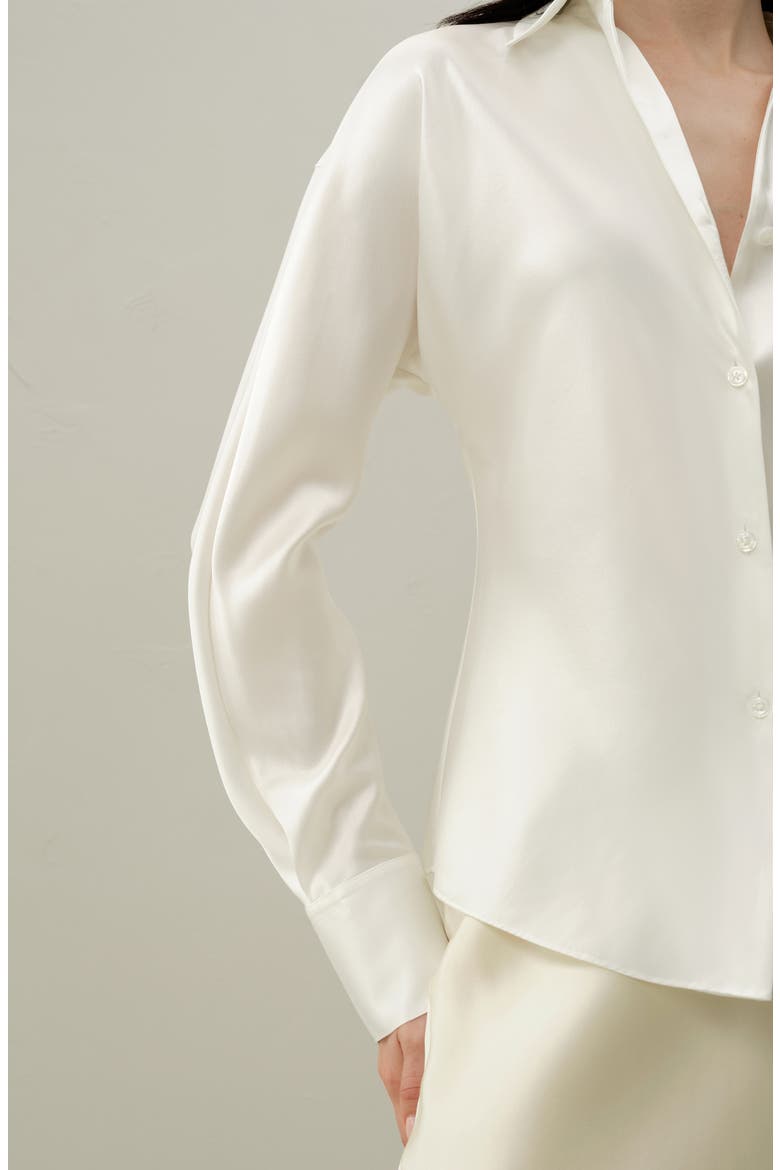 Women's Bias Cut Silk Shirt, Alternate, color, Natural White