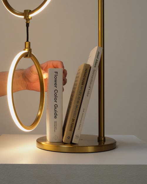Brightech Nova 24" Modern Led Arc Table Lamp With Built-in 3-way Dimmer In Antique Brass