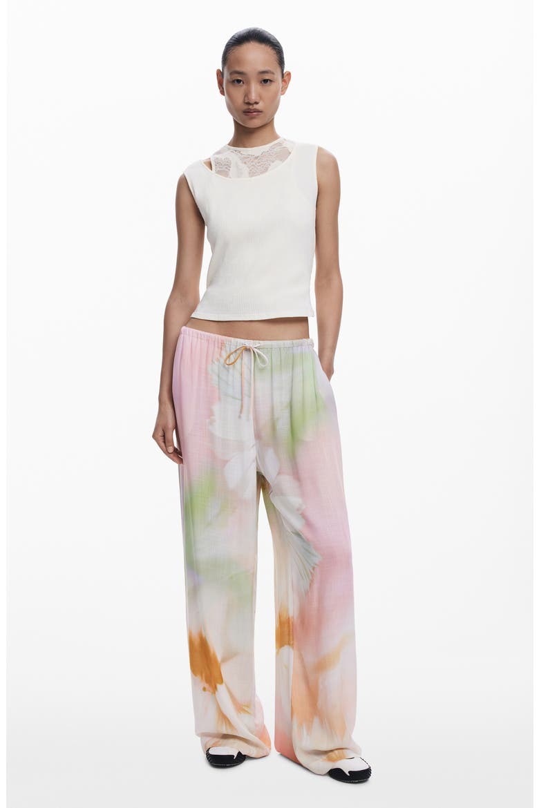 Fluid Watercolor Wide Leg Pants, Alternate, color, BEIGE