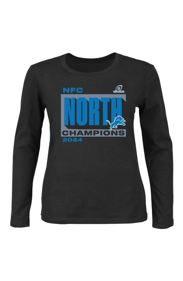 FANATICS Women's Fanatics Black Detroit Lions 2024 NFC North Division Champions Plus Size Long Sleeve Scoop Neck T-Shirt, Main, color, 