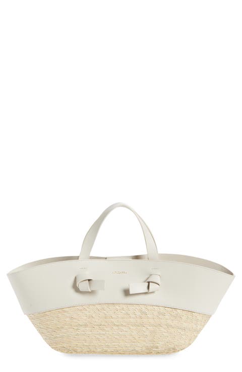 Small Knot Straw & Leather Tote