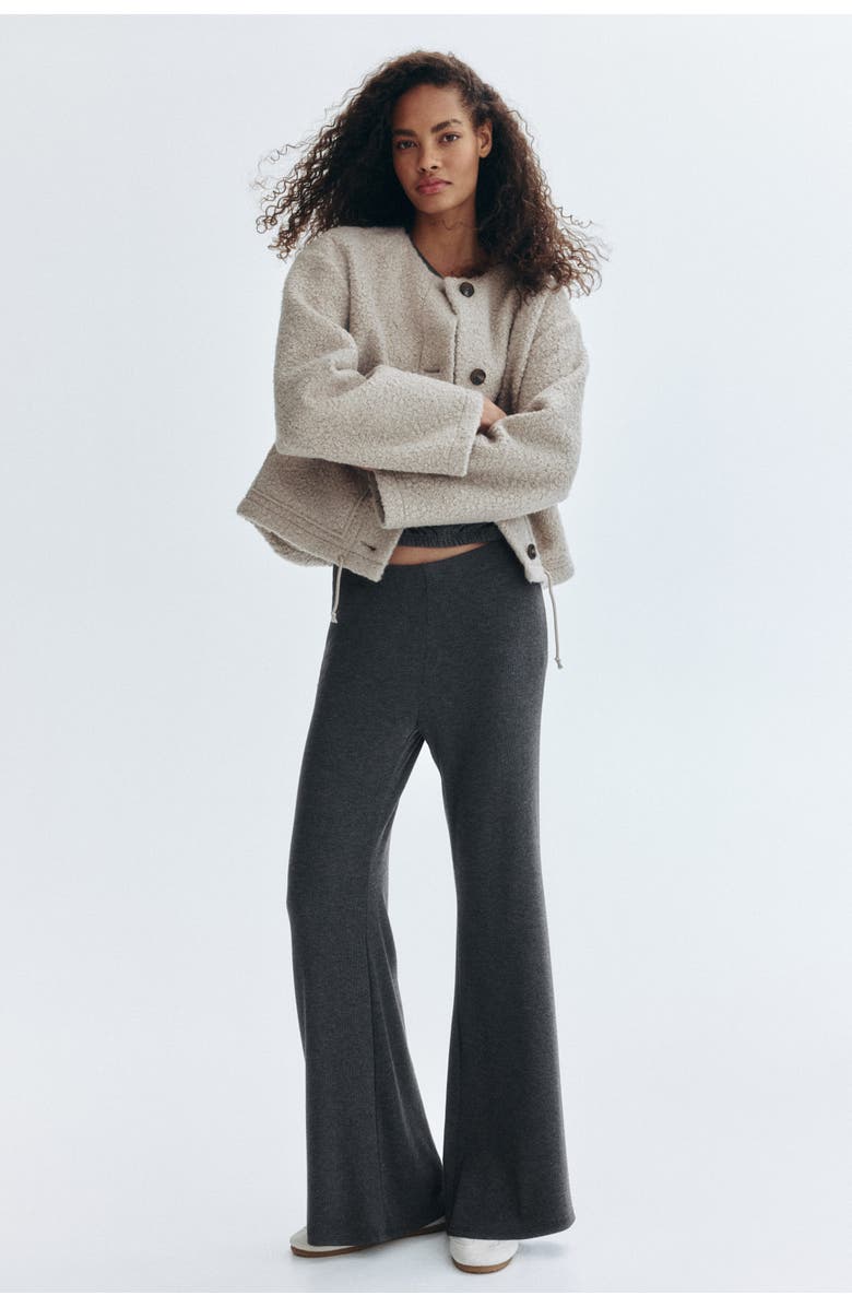 H&M Flared Fine-knit Trousers, Alternate, color, Dark Gray Melange