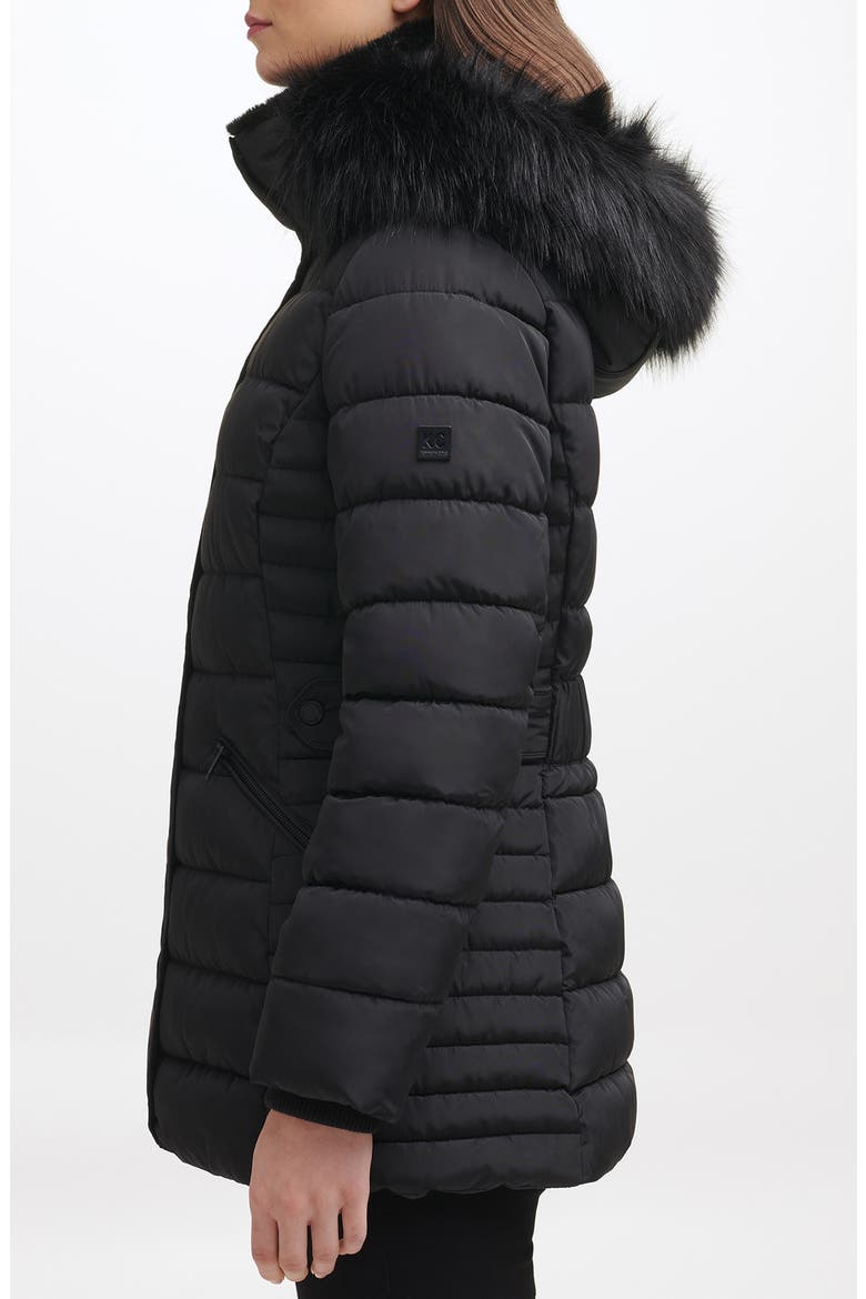 Hooded Puffer Coat with Faux Fur Trim, Alternate, color, BLACK