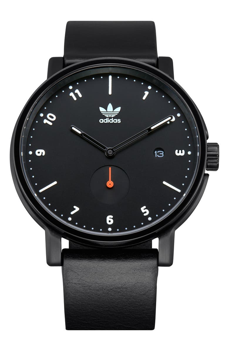 adidas District Leather Strap Watch, 40mm, Main, color, 