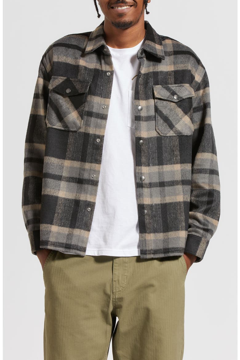 Selden Plaid Brushed Flannel Snap-Up Shirt, Main, color, BLACK/ CHARCOAL