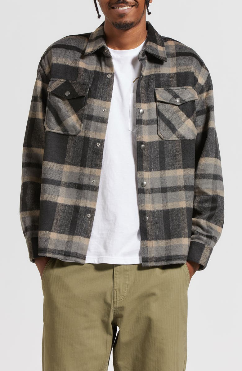 Brixton Selden Plaid Brushed Flannel Snap-Up Shirt, Main, color,
