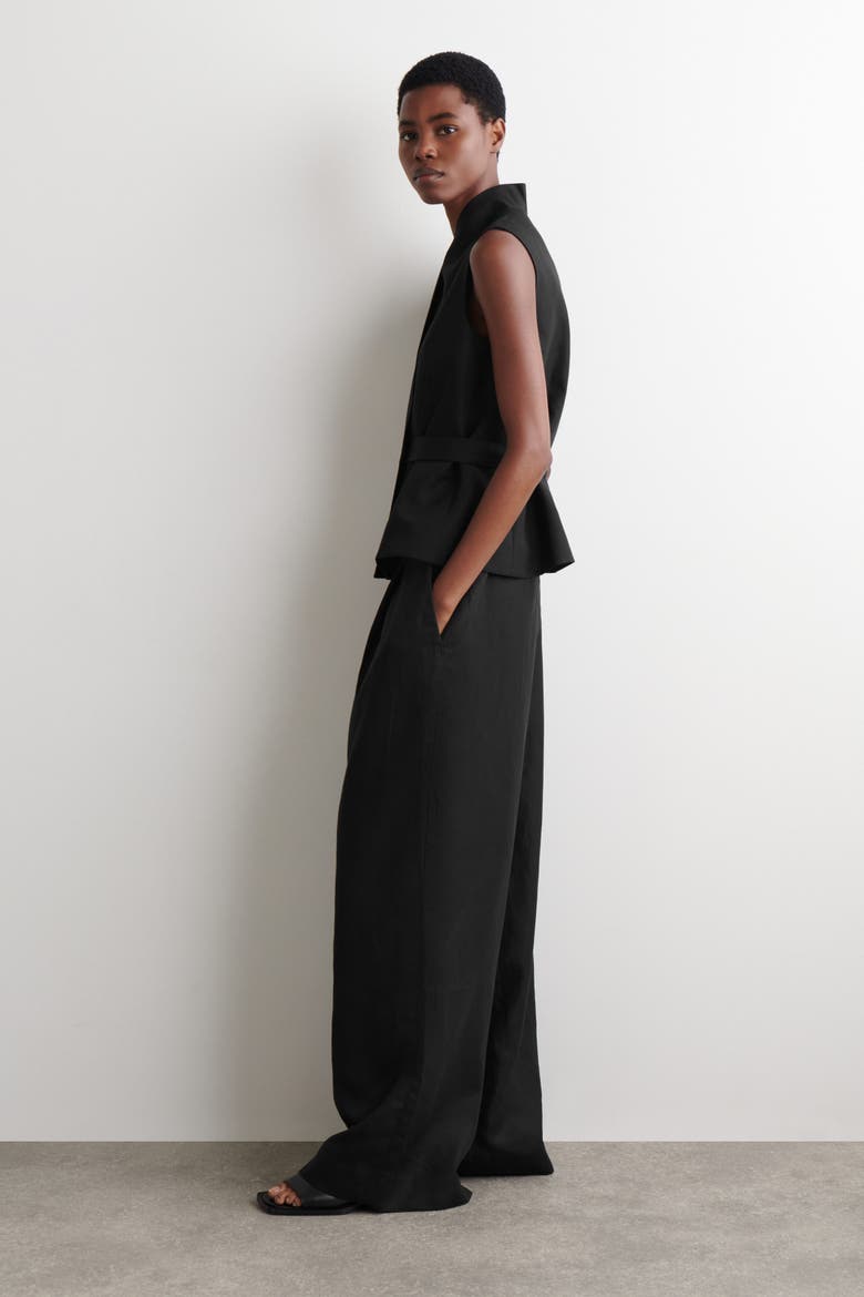 Relaxed Linen-blend Wide-leg Pants, Alternate, color, BLACK MÉLANGE