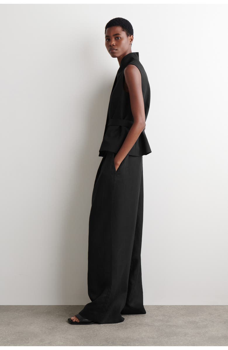 COS Relaxed Linen-Blend Wide-Leg Pants, Alternate, color, Black Mélange
