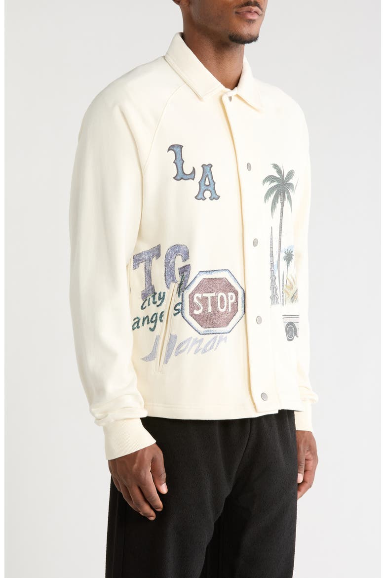 All Over LA Cotton Fleece Coach's Jacket, Alternate, color, BONE