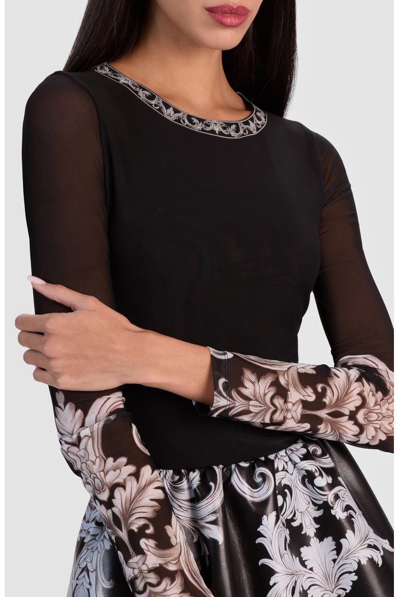 Chara Tapestry Print Long Sleeve Faux Leather Dress, Alternate, color, WINTERS TALE