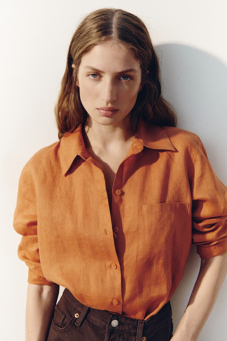 Linen Shirt, Alternate, color, Dark orange