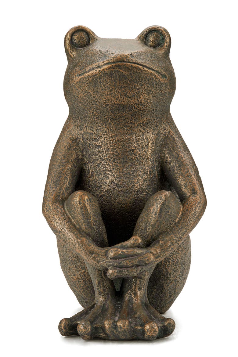 12"H Resin Bronze Squatting Frog Statue, Alternate, color, Brown