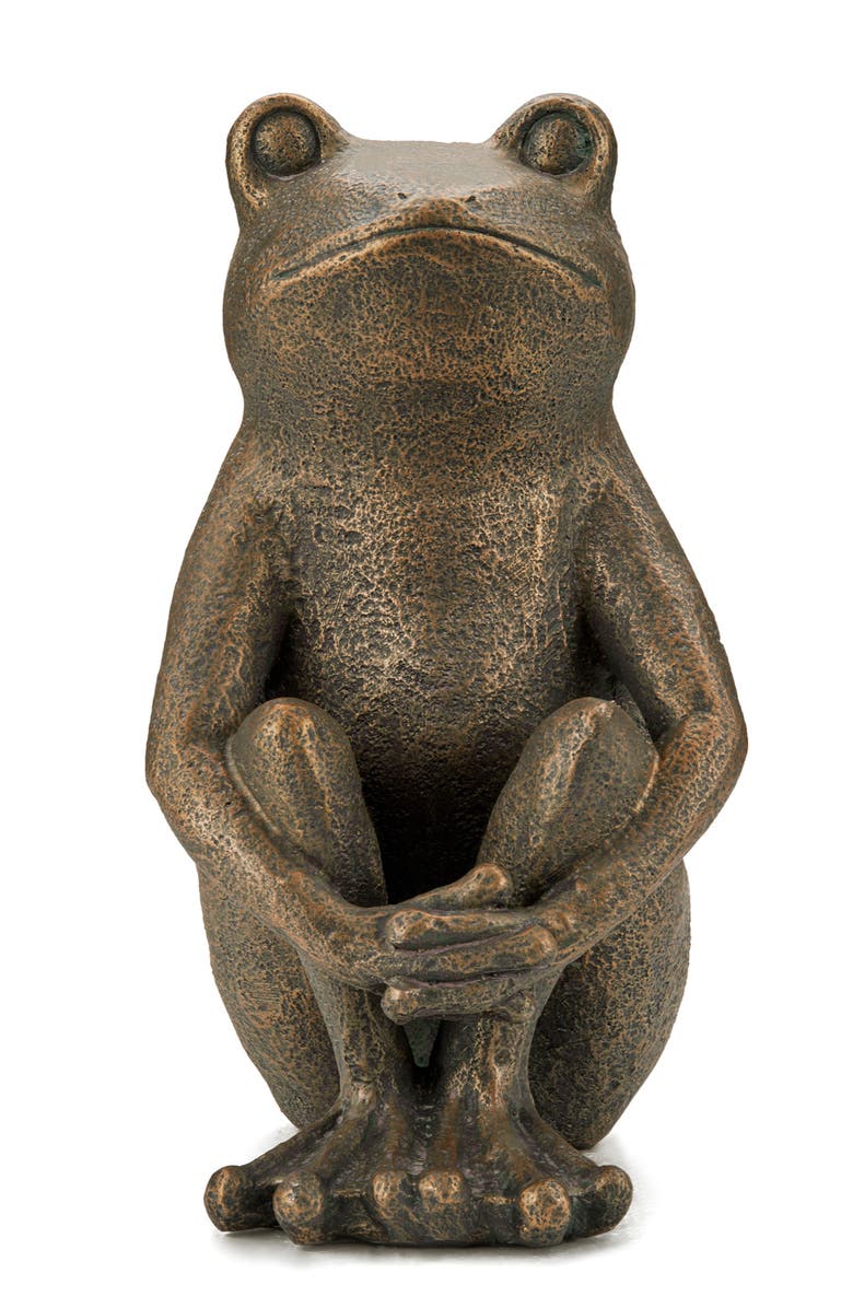 Glitzhome 12"H Resin Bronze Squatting Frog Statue, Alternate, color, Brown