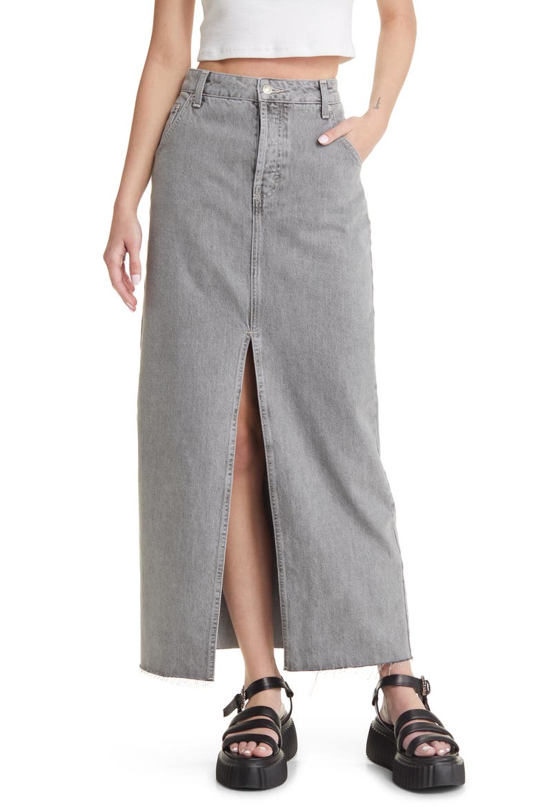 Nonstretch Denim Maxi Skirt, Main, color, GREY