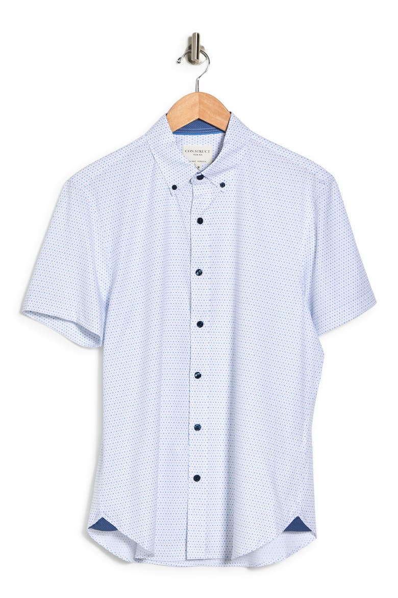 Slim Fit Microdot Short Sleeve 4-Way Stretch Performance Button-Down Shirt, Alternate, color, WHITE