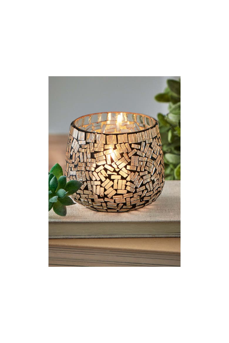 Marin Mosaic Clear Glass Votive Holder Set Elegant Candle Holders, Alternate, color, Clear