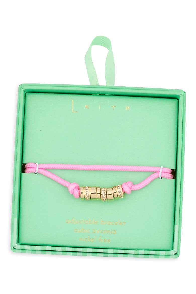 Set of 2 Rondelle Adjustable Bracelets, Main, color, NEON PINK- CLEAR- GOLD