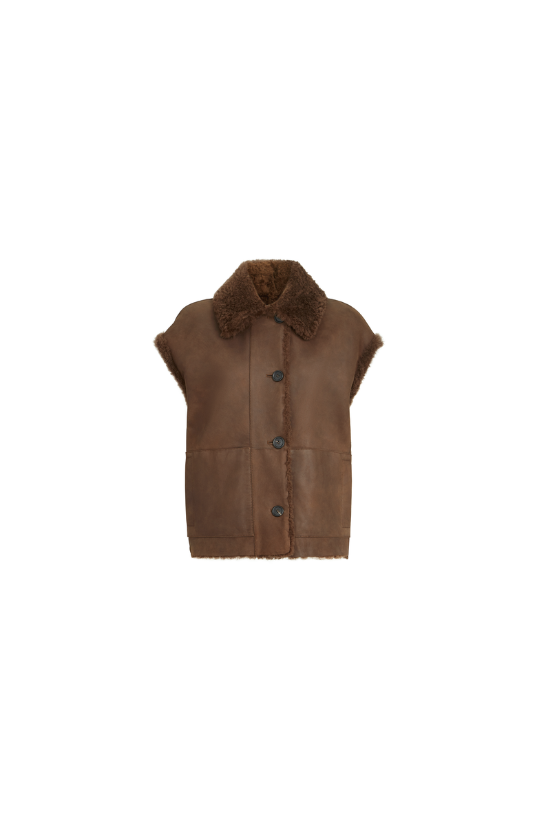 Brunello Cucinelli Shearling reversible vest, Main, color, Chocolate