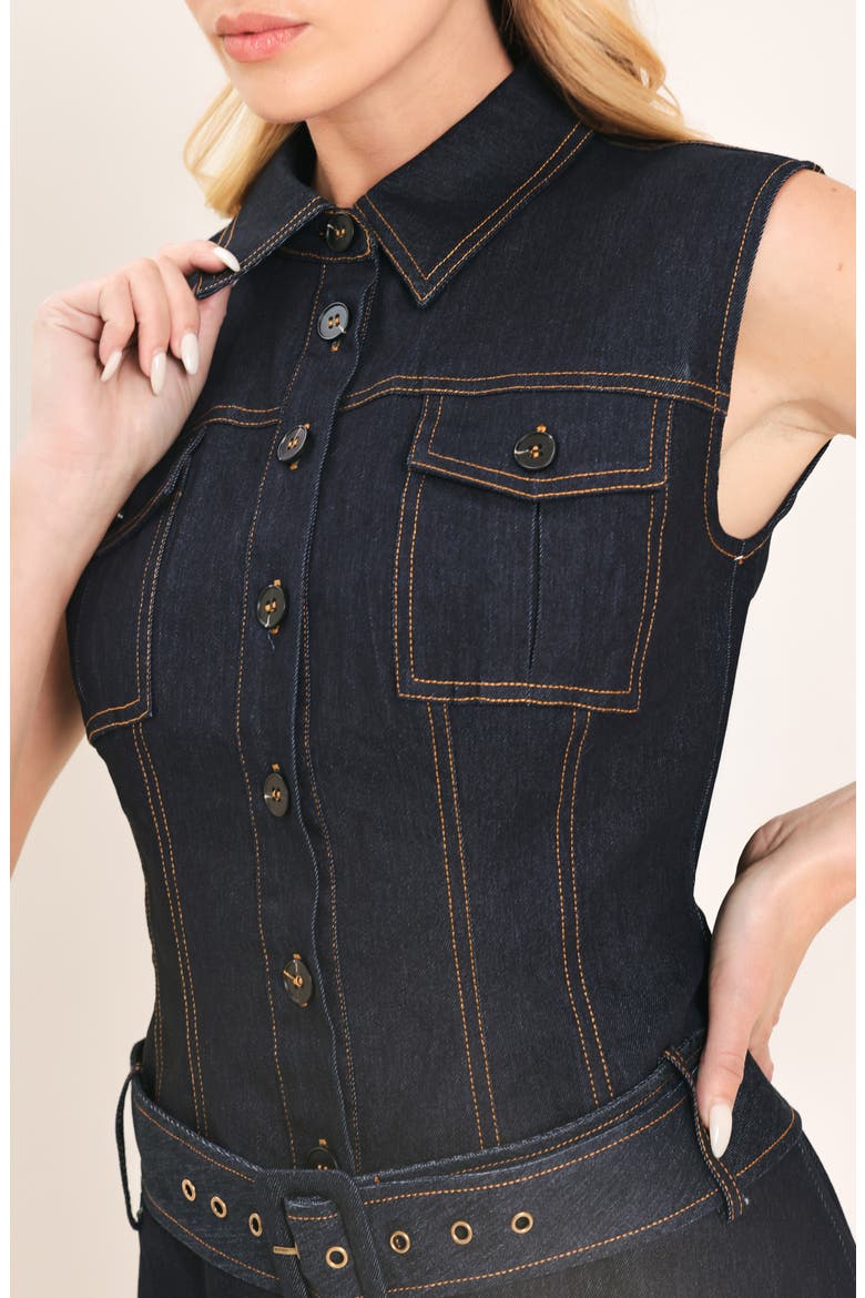 Sleeveless Denim Minidress, Alternate, color, DARK INDIGO