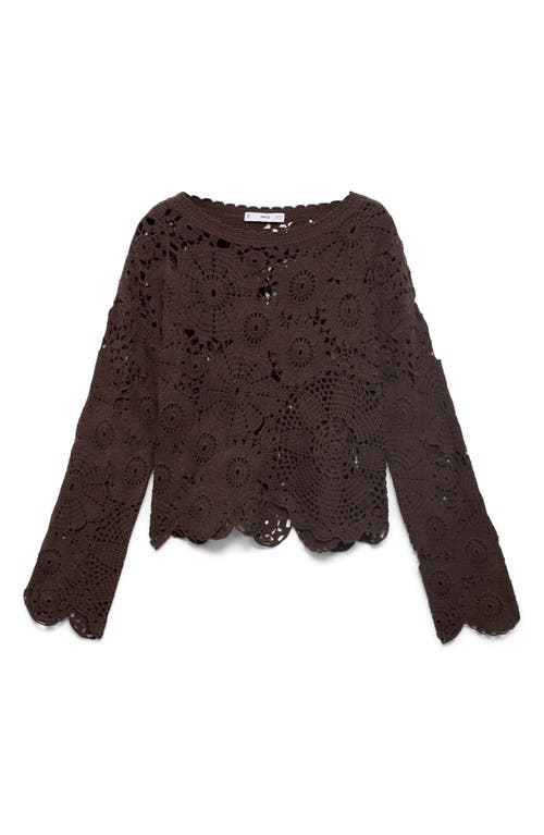 Mango Crochet Sweater With Flowers Chocolate In Brown