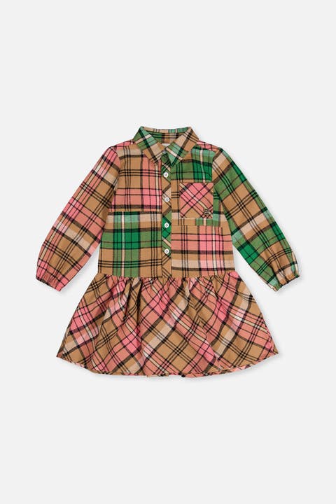 Plaid Button Front Chest Pocket Shirt Dress