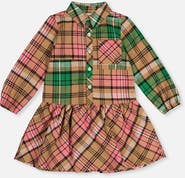 Deux par Deux Plaid Button Front Chest Pocket Shirt Dress